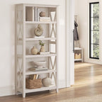 Bush Home Tall 5 Shelf Bookcase for Living Room or Home Office, Large Bookshelf, Modern Farmhouse Style, Key West Collection, Linen White Oak