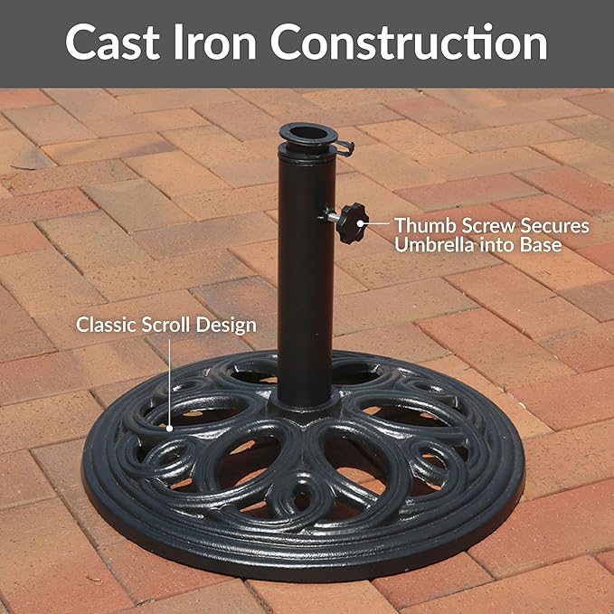 Sunnydaze 24lb Cast Iron Patio Umbrella Base - Heavy-Duty Round Metal Outdoor Market Umbrella Stand for Outside - 18-Inch - Black - Pretty Petals