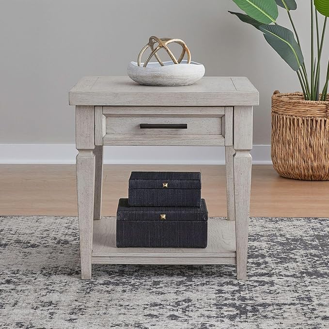 Liberty Furniture Caruso Heights Drawer End Table for Living Room - Whitestone Oak Wood