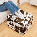 20x20x14 Inches Fluffy Square Pouf Ottoman - Plush Furry Ottoman Foot Rest Stool with High-Density Foam, Versatile Floor Seating for Living Room (Coffee Cow Print)