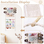 SNOWSTAR Macrame Hair Claw Clip Organizer,Large Capacity Mesh Bag Scrunchies Holder and Hair Ties Organizer for Women Girls,Hair Accessorie Hanging Storage Home Decor Wall,Door