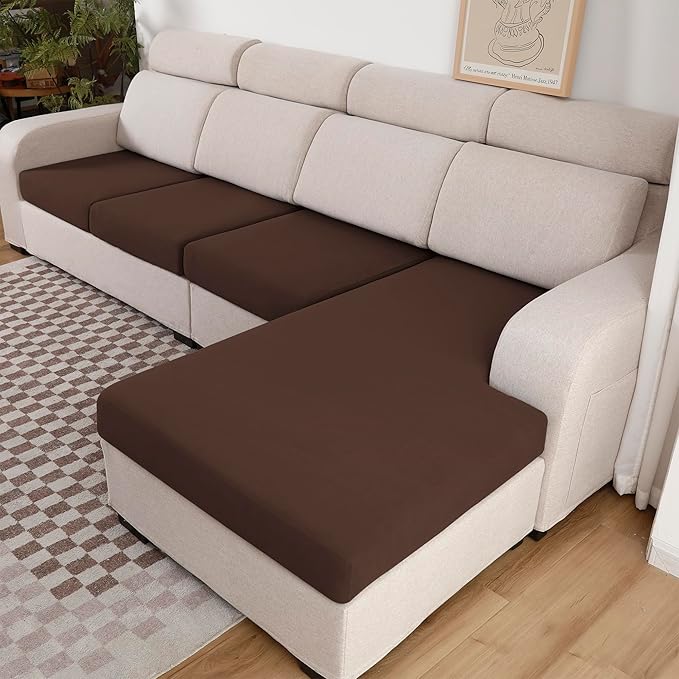 100% Waterproof Couch Cushion Covers, Replacement Sofa Cushion Covers, Stretch Individual Sofa Seat Cushion Slipcovers Furniture Protector for Kids Pets (3-Piece Sofa Cushion Cover, Chocolate)