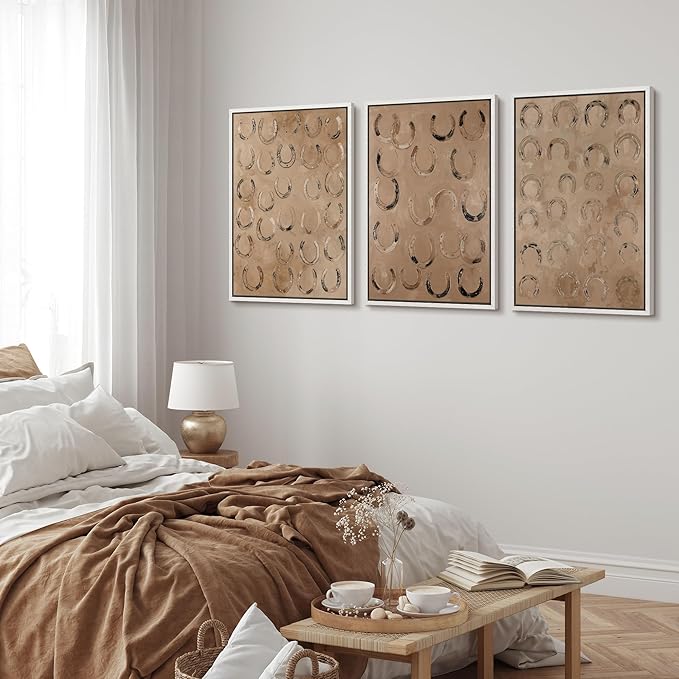 MUDECOR Framed Wall Art Print Set Western Decor Horseshoes Pattern Rustic Neutral Illustrations Modern Art Boho Decorative Colorful Chic for Living Room, Bedroom, Office - 16"x24"x3 WHITE