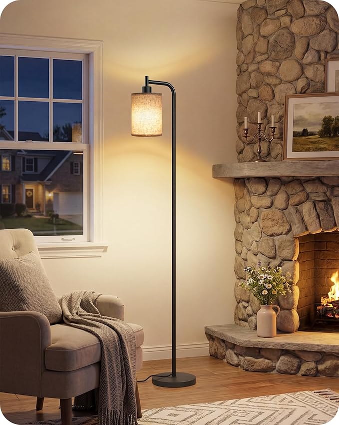 Dimmable Floor Lamp for Living Room with Remote and Foot Switch, Modern Standing, Corner Lamp,10W Bulb 3 Color Temperatures, for Bedroom, Office, Corner, ETL Listed, Black and Beige E19LD05