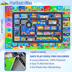 Kids Rugs for Toy Cars Playroom 110"×78.7" ABC Transportation Animals Play Mat Educational Mat Alphabet Area Rug Public Buildings Kids Playtime Collection Toddler Learning Carpet