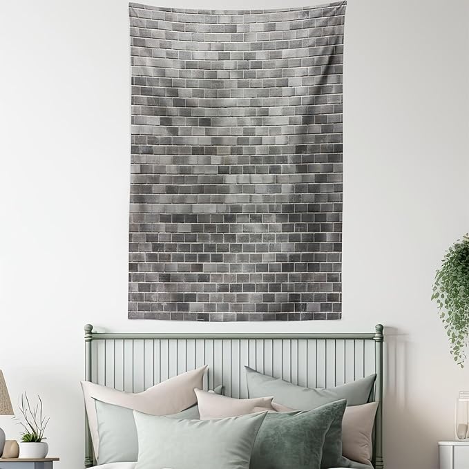 Ambesonne Grey and White Tapestry, Modern Brick Wall Tiles Urban Construction Architecture Building Town Art Picture, Fabric Wall Hanging Decor for Bedroom Living Room Dorm, 30" X 45", Grey