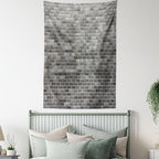 Ambesonne Grey and White Tapestry Twin Size, Modern Brick Wall Tiles Urban Construction Architecture Building Town Art Picture, Wall Hanging Bedspread Bed Cover Wall Decor, 68" X 88", Grey