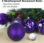 Purple 4.0" Large Christmas Balls - Christmas Tree Decoration Ornaments Shatterproof Hanging Balls for Birthday Halloween Holiday Wedding Decorations Set of 4pcs