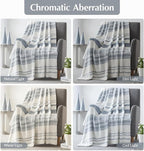 WRENGONGE Grey Blue Throw Blanket, 60x80 Soft Cozy Striped Throw Blankets for Couch, Sofa, Bed, Travel, Lightweight Fluffy Warm Plush Decorative Blankets for Women, Men Gift