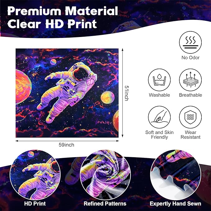 NYZE Astronaut Space Tapestry for Bedroom, Glow in the Dark Room Decor Wall Tapestries, Cool Galaxy Planet Wall Hanging, Wall Hanging for Men Guys Gamer Room Dorm Living Room 59in×51in