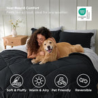 Bedsure Dark Black Queen Comforter Set - 7 Pieces Reversible Queen Bed in a Bag, Bed Set Dark Black and Grey with Comforters, Sheets, Pillowcases & Shams