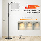 ROTTOGOON Dimmable Floor Lamp, Arc Floor Lamps for Living Room, Stepless Dimming Modern Standing Lamp with Linen Shade, Tall Lamp for Bedroom Office Dining Room- Black