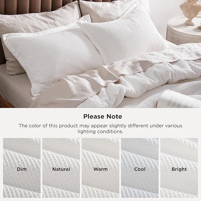 Bedsure Cotton Duvet Cover Queen - 100% Cotton Waffle Weave Milk White Duvet Cover Queen Size, GentleSoft™ and Breathable Bedding Set for All Season, 3 Pieces, 90"x90"