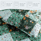 Exclusivo Mezcla Reversible Boho Quilts Queen Size, Green Bedspreads Lightweight Coverlet All Season Patchwork Quilt Bedding Set with Printed Floral Pattern (1 Quilt, 2 Pillow Shams)