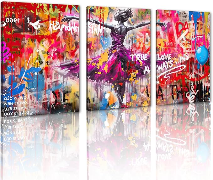 Novatique Banksy Wall Art Graffiti Canvas Wall Art Abstract Street Painting Print Pop Art Wall Decor Modern Graffiti Art Print for Living Room Bedroom,20" x 28" x 3pcs