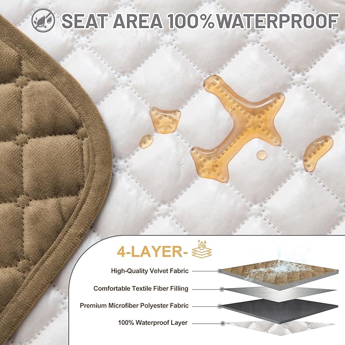 Recliner Sofa Covers 100% Waterproof Recliner Cover Washable Velvet L Shape Recliner Couch Covers for Sofa Pets Anti Slip Recliner Slipcovers with Pockets (5 Seat Sofa, Light Brown)