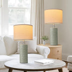 20.5" Modern Ceramic Table Lamps for Bedroom Set of 2, Bedside Lamps for Night Stands with Beige Lampshade, Farmhouse Table Lamp for Living Room Office Dorm, Light Green