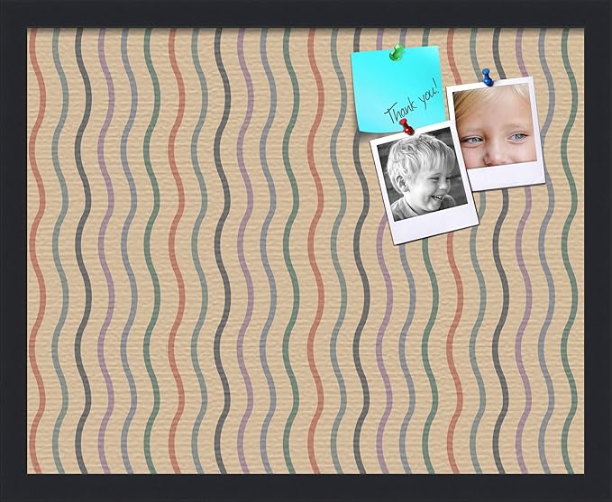 PinPix 20x16 Inch Cork Bulletin Board. This Decorative Framed Pin Board Comes with Multi Color Waves Design and a Satin Black Frame. Ideal for Home Office Decor or Message Board (PinPix-565)