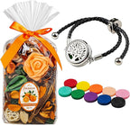 Potpourri Bags & Essential Oil Bracelet Set, Home Decor Scents of Citrus, Fall Potpourri Bowl Fillers + Aroma Diffuser Stainless Bracelet, Women Gifts for Mom, Grandma, Wife, Friend-Orange