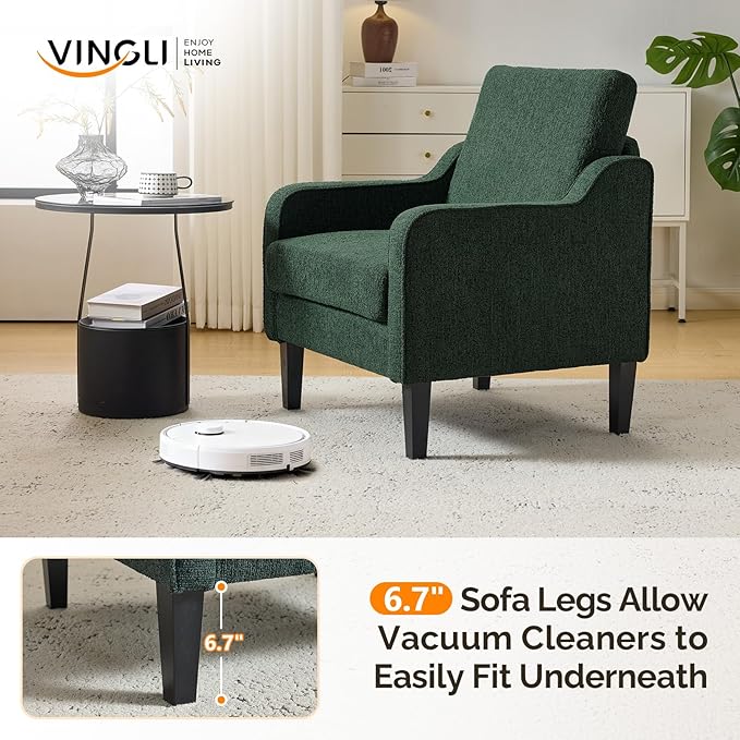 VINGLI Accent Chair for Living Room Chairs Reading Chair for Bedroom Chair Scooped Arm Chair Mid Century Modern Accent Chairs Upholstered Comfy Chair for Apartment, Waiting Room (2, Dark Green)