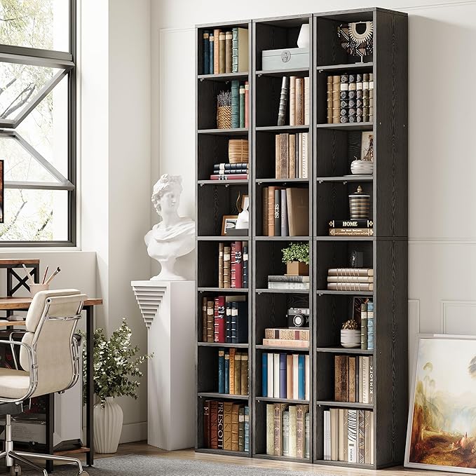IRONCK Tall Narrow Bookshelf 8 Tiers, Compact Corner Bookcase, Easy to Match for Living Room, Office, Study, Bedroom, Vintage Black