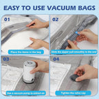 Travel Vacuum Storage Bags with Rechargeable Air Pump, 18 Pack Portable Space Saver Bags, Compression Bags for Clothing, Bedding, Seasonal Storage & Packing Bags for Moving