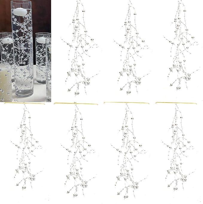 12pcs Pearl String for Wedding Centerpiece, Vase Filler and Decor for Floating Candles - Silver