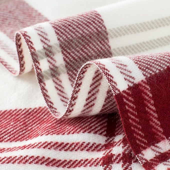 Red and White Plaid Throw Blanket for Couch,60"X80" Super Soft Cozy Warm Home Decorative Throws with Tassels for Bed Sofa Picnic