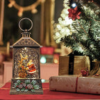 9.6" Christmas Snow Globe Lantern with Santa Claus - Water Swirling Glitter LED Light Musical Lantern with Exterior Decor - Vintage Xmas Gifts - USB Plug or Battery Operated Home Decor (Santa & Bear)