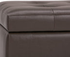 SIMPLIHOME Cosmopolitan Storage Ottoman - 34 inch Wide Upholstered Vegan Leather Rectangle Storage Ottoman Bench in Chocolate Brown, Transitional Tufted Ottoman for Living Room with Lift-Up Lid
