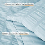 MUXHOMO 7 Pieces California King Comforter Set, Seersucker Bed in a Bag Cal King Size, All Season Luxury Bedding Set with Comforter, Flat Sheet, Fitted Sheet, Pillowcases & Shams, Lake Blue