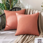 MIULEE Pack of 2 Decorative Outdoor Solid Waterproof Throw Pillow Covers Spring Euro Sham Faux Linen Garden Farmhouse Cushion Cases for Summer Patio Tent Balcony Couch Sofa 24x24 Inch Coral Red