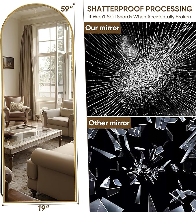 Suidia Arched Full Length Mirror, 59"x19" Floor Mirror Freestanding, Floor Standing Full Body Mirror with Stand for Bedroom, Hanging Leaning Mounted for Living Room Cloakroom, Gold