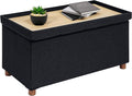 B FSOBEIIALEO Storage Ottoman with Tray, Foot Stools and Ottomans with Legs, Storage Cube Seat Linen Black 30"