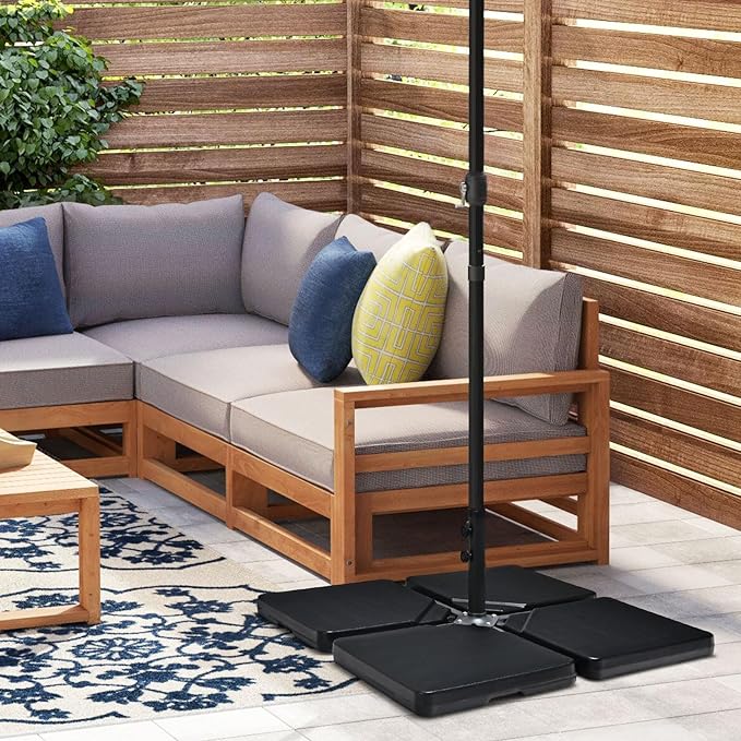 Giantex Cantilever Umbrella Base 220 lbs, 4 PCS Patio Umbrella Stand Water Sand Filled, Heavy Duty HDPE Offset Umbrella Weights with 4 Connecting Pins, Easy-Fill Spouts, for Outside Garden Poolside