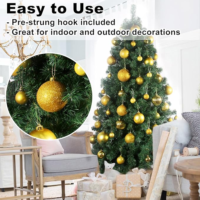 Gold 3.2" Large Christmas Balls - Christmas Tree Decoration Ornaments Shatterproof Hanging Balls for Birthday Halloween Holiday Wedding Decorations Set of 18pcs