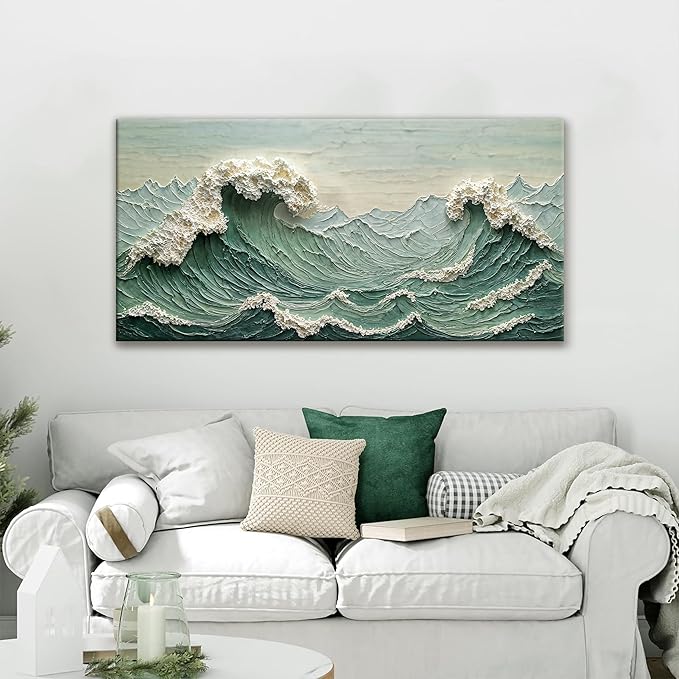 Sea Wave Abstract Green Wall Art For Living Room Artwork Canvas Art Wall Decor Painting Abstract Wall Decor Print Picture For Bedroom Office Hotel Home Wall Decoration 24 X 48 Inch