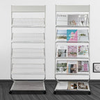 tongmo Floor-Standing Magazine Rack 4-Layer with Wheels, Brochure Display Stand, High-hardness metal for Exhibitions, Office, and Any Organization Requiring Information Display (White)