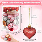 32PCS Valentines Tree Decorations Heart Ornaments, 8 Styles Valentines Day Heart Shaped Ornaments with Sweet Love Words Heart Baubles for Romantic Valentines Tree Decor Wedding Anniversary Decor