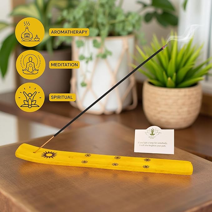 Hosley Wooden Incense Burner in Yellow 10 Inches Long Natural Wood with Yellow Finish Ideal Gift for Wedding, Aromatherapy, Zen, Spa, Reiki, Meditation