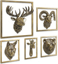 JJALIGHTS Animal Heads Wall Decor Resin Animals Sculptures Head Wall Hanging Decoration Imitation Copper vintage Wall Sculpture for Living Room Bedroom Office(5pcs,Includes Metal Frame)