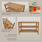 Asta Select Solid Teak 27" Shoe Rack Bench, Teak Entryway Bench, 3-Tier Shoe Storage Organizer, for Entryway, Bedroom, Bathroom and Garden, Fully Assembled, TF-91
