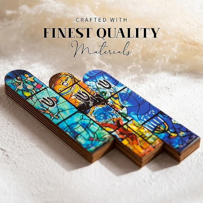 SURI Wooden Mezuzah for Door – 5 Inch Contemporary Turquoise Chagall-Inspired Mezuzzah Case with Printed Scroll, Self-Stick Adhesive, Fits a 4 Inch Scroll, Gift Box Include
