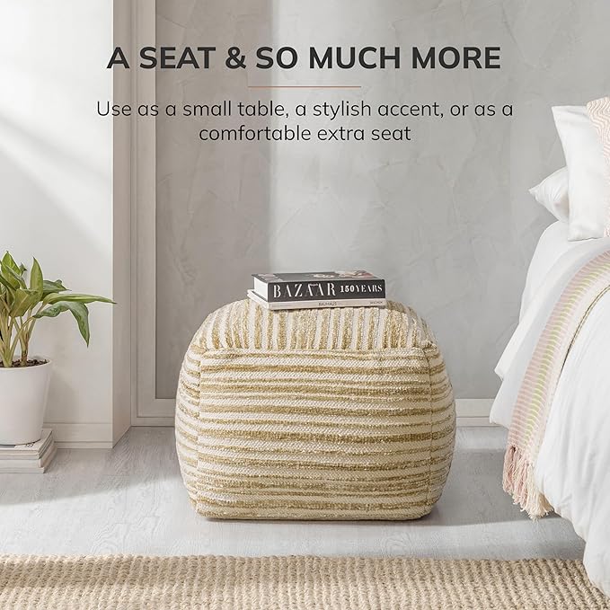 Anji Mountain Artisan Crafted Cotton Blend Pouf Ottoman | Versatile Floor Seating & Footstool for Living Room | Modern Boho Home Décor Accent | Filled Pouffe