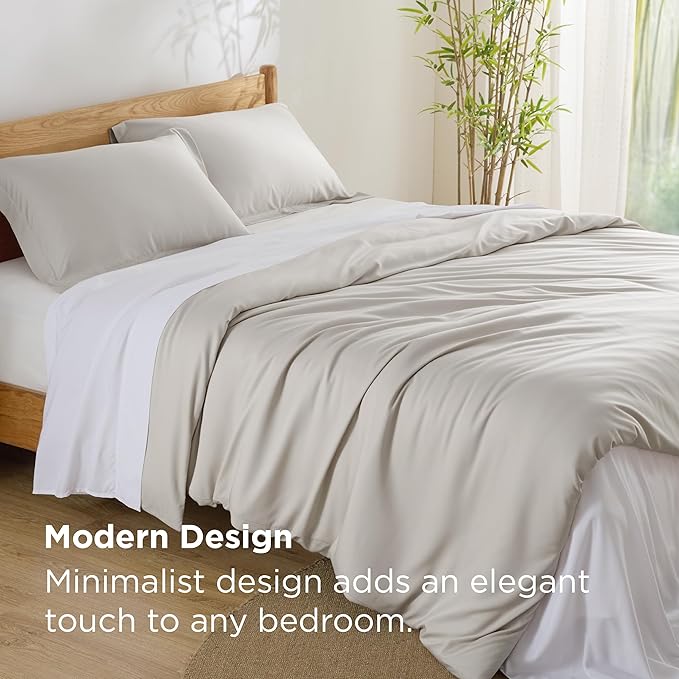 Bedsure 100% Rayon Derived from Bamboo Duvet Cover Queen Size - Lightweight Silky Cooling Comforter Cover Set for Hot Sleepers, Breathable & Moisture-Wicking Bedding Set, Linen
