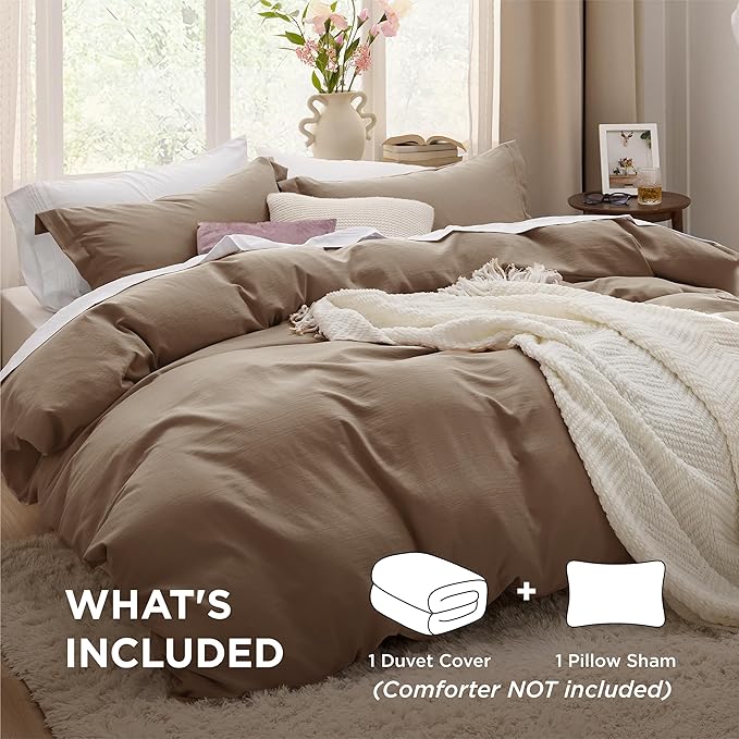 Bedsure Deep Khaki Duvet Cover Twin/Twin XL Size - 2 Pieces Prewashed Polyester Extra Soft Bedding Set, Includes 1 Twin Duvet Cover 68''x90'' with Zipper Closure & 1 Pillow Sham, No Comforter