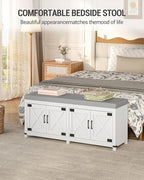 Shoe Storage Bench, 2 Tier Shoe Bench with Padded Seat Cushion & 4 Barn Doors, Entryway Bench with Adjustable Shelf, Farmhouse Shoe Cabinet for Living Room, Bedroom, White SB31203GY