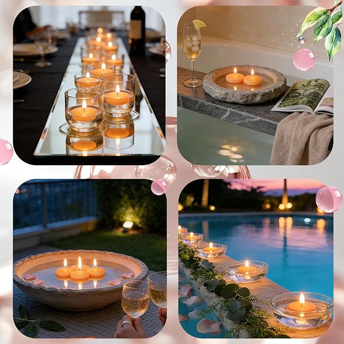 36 Packs 3 Inch Honey Peach Scented Floating Candles, 8-10 Hours Burn Time Sweet Peach Highly Scented Floating Candles for Home, Pool, Bathtub, Relaxation, Party, Centerpiece