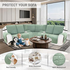 Reclining Sectional Couch Covers 100% Waterproof Velvet L Shape Recliner Couch Covers for Sofa Pets Washable Anti Slip Recliner Slipcovers with Pockets (5 Seat Sofa with 2 Console, Sage Green)