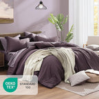 Monbix Oversized Queen Comforter Set - 7 Pieces Cationic Dyeing Italian Plum Bed in a Bag Bedding Sets with Comforter, Sheets, Pillowcases & Shams, Reversible Bedding Comforters Sets